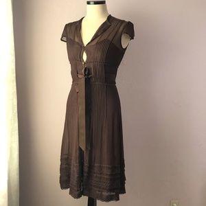 Kay Unger 90s New York Brown Silk Chiffon Shirt Dress 4